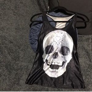 Shiny Black Tank Top • Diamond skull Design
